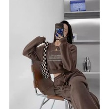 Amor Face Özel Tasarım Bisiklet Yaka Carpess Hıll Baskılı Kışlık Kadın Crop Eşofman Takımı