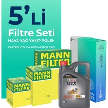 MANN Renault Talisman 1.5 Dizel Filtre Bakım Seti Castrol Motor Yağlı (2015-2018) 5 Li