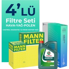 Mann Filter Peugeot Partner 1.6 BlueHDi Dizel Filtre Bakım Seti Castrol Motor Yağlı (2015-2018) 4 Lü