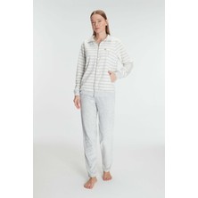 Aria's Closet Pamuklu Uzun Kollu Fermuarlı Sweatshirt ve Pantolon Takım Pijama Takımı