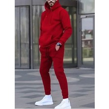 Amor Man Özel Tasarım Kapüşonlu Baskısız Düz Renk Şardonlu Kışlık Dış Mekan Erkek Eşofman Takımı