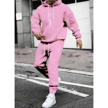 Amor Man Özel Tasarım Kapüşonlu Sembol Motto Baskılı Şardonlu Kışlık Trend Erkek Eşofman Takımı