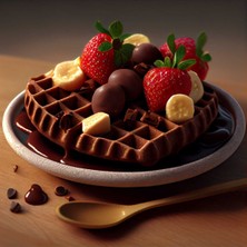 Limitless Design Çilek Muz Ve Çikolatalı Waffle Görünümlü Pastahane Kafe Kafeterya Ve Mutfağa Asmalık Hd Baskı Kanvas Tablo