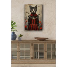 Limitless Design Çizgili Elbise Giymiş Kedi Yağlı Hd Baskı Kanvas Tablo
