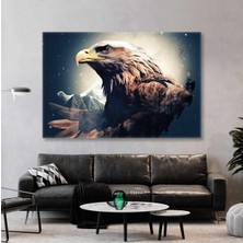 Limitless Design Gece Gökyüzü Dağlar Karizmetik Kartal Kuş Yatay Hd Baskı Kanvas Tablo