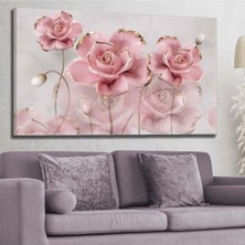 Limitless Design Pembe-Gold Detaylı Üç Boyutlu Gül - Hd Baskı Kanvas Tablo 60x120cm-Hykvs-515