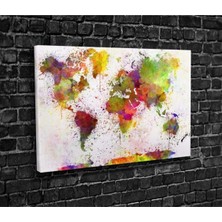 Limitless Design Suluboya Efektli Dünya Haritası Hd Baskı Kanvas Tablo