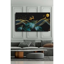 Limitless Design Dekoratif Soyut Altın Geyik Ve Kuşlar Sürreal Kanvas Duvar Tablosu