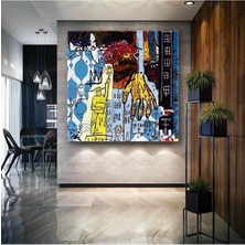 Limitless Design Şehir Görüntüsü Jean-Michel Basquiat Tarzı Soyut Kare Hd Baskı Kanvas Tablo