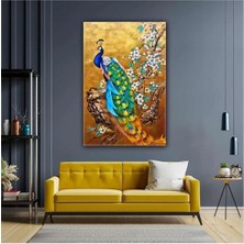Limitless Design Yağlı Boya Efektli Tavus Kuşu Gold Kiraz Ağacı Hd Baskı Kanvas Tablo Ar030224
