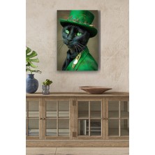 Limitless Design Modernist Kıyafet Giymiş Siyah Kedi Yağlı Hd Baskı Kanvas Tablo