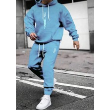 Amor Man Özel Tasarım Kapüşonlu Sembol Motto Baskılı Şardonlu Kışlık Trend Erkek Eşofman Takımı