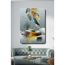 Limitless Design Dekoratif Soyut Altın Geyik Tüy Ve Taş Sürreal Kanvas Duvar Tablosu