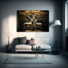 Limitless Design Altın Gold Detaylı Geyik Hd Baskı Kanvas Tablo