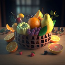 Limitless Design Meyve Dolu Sepet Mutfak Pastahane Ve Kafelere Asmalık Hd Baskı Kanvas Tablo