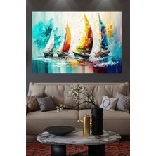Limitless Design Yağlı Boya Görünümlü Renkli Gemiler Hd Kalite Hd Baskı Kanvas Tablo