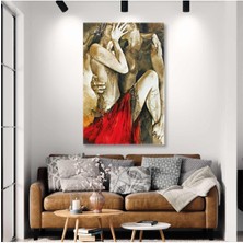 Limitless Design Sarılan Romantik Çift Kırmızı Elbise Dekoratif Dikey Hd Baskı Kanvas Tablo