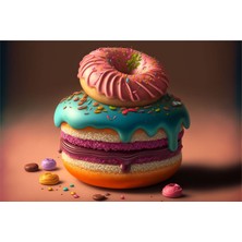 Limitless Design Donut Makaron Mutfak Pastahane Ve Kafelere Asmalık Hd Baskı Kanvas Tablo