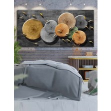 Limitless Design Dekoratif Ahşap Daireler Ve Gold Balıklar Dekoratif Hd Baskı Kanvas Tablo