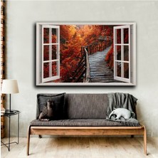 Limitless Design Pencere Motifli Sonbahar Manzara Tablosu S5|Hd Baskı Kanvas Tablo
