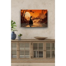 Limitless Design Turuncu Ay Detaylı Kadın Silüeti Yatay Yağlı Hd Baskı Kanvas Tablo