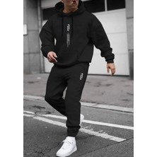 Amor Man Özel Tasarım Kapüşonlu Sembol Motto Baskılı Şardonlu Kışlık Trend Erkek Eşofman Takımı