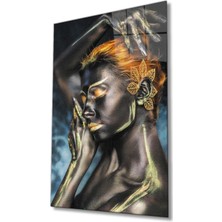 Limitless Design Siyahi Altın Hatlı Kadın Dumanlı Cam Tablo, Ev ve Ofis Duvar Dekoru Hediyelik Temperli Dayanıklı Cam