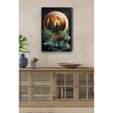 Limitless Design Çam Ağaçları ve Dolunay Detaylı Kabartma Görünümlü Tasarım Yağlı Hd Baskı Kanvas Tablo