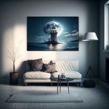 Limitless Design Ay Işığı Manzaralı ve Istanbul Kız Kulesi Manzaralı Hd Baskı Kanvas Tablo