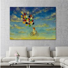 Limitless Design Renkli Balonlar Ile Uçan Bisikletli Kız Hd Baskı Kanvas TABLO-5036