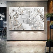 Limitless Design Porselen Beyaz Çiçekler Uçan Kelebekler Hd Baskı Kanvas Tablo AR030209