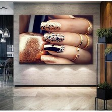 Limitless Design Pırlanta Tırnak Gold Makyaj Kuaför Güzellik Salonu Dekor Hd Baskı Kanvas Tablo