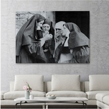 Limitless Design Sigara Içen Rahibeler Vintage Fotoğraf Tablo, Siyah ve Beyaz Hd Baskı Kanvas TABLO-5376
