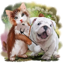 Limitless Design Dekoratif Çocuk Odası Kitten And Puppy Duvar Hd Baskı Kanvas Tablo