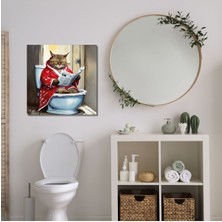 Limitless Design Tekli Kare Kanvas Banyo Tablosu Tabletle Oynayan Tekir Kedi