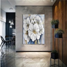 Limitless Design Çiçek Tablosu Altın Sarısı- Gri Yaglı Boya Efektli Ee5