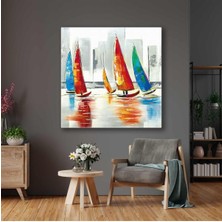 Limitless Design Şehir Manzarasının Önünde Yüzen Yelkenliler Kare Hd Baskı Kanvas Tablo