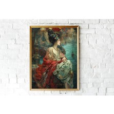 Limitless Design Vintage Yağlı Boya Eskitme Asyalı Kadın Çizimi Dekoratif Hd Baskı Kanvas Tablo