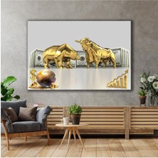 Limitless Design Altın Boğa ve Ayı Borsa Ekonomi Finans Dolar Altın Dünya Gold Lüks Dekor Yatay Hd Baskı Kanvas Tablo