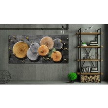 Limitless Design Dekoratif Ahşap Daireler ve Gold Balıklar Kanvas Gülen Tablo
