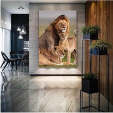 Limitless Design Aslan Ailesi Ormanlar Kralı Yavru Aslan Hayvan Dikey Hd Baskı Kanvas Tablo