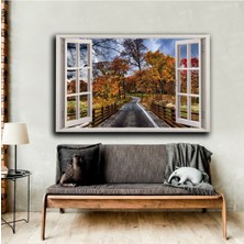 Limitless Design Pencere Motifli Sonbahar Manzara Tablosu S4|hd Baskı Kanvas Tablo