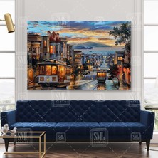 Sml Tablo Nostaljik Tramvay Ve Gün Batımı Istanbul Deniz Manzarası Yatay Kanvas Tablo