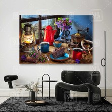 Sml Tablo Country Mutfak Çay Saati Masası Kek Kahve Huzur Mutfak Yatay Kanvas Tablo