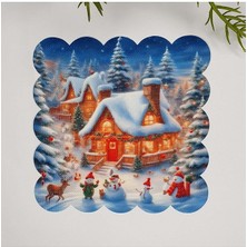 Deco Yılbaşı Kasabası Kardan Adam Dijital Baskılı Lazer Kesim Yıkanabilir Kokteyl Peçetesi