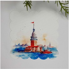Deco Sulu Boya Kız Kulesi Desenli Dijital Baskılı Lazer Kesim Yıkanabilir Kokteyl Peçetesi