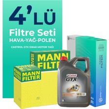 MANN Fiat EGEA 1.4 Benzin Filtre Bakım Seti Castrol Motor Yağlı (2015-2024) 4 Lü