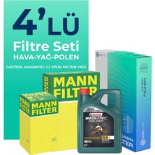 MANN Citroen C4 1.6 Dizel Filtre Bakım Seti Castrol Motor Yağlı (2004-2011) 4 Lü