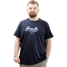 ModeXL Büyük Beden Erkek T-Shirt Bisiklet Yaka Baskılı Fresh U24059 Lacivert