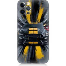 Teknomeg Apple iPhone 12 Pro Uyumlu Sarı Spor Araba  Desenli Silikon Kılıf